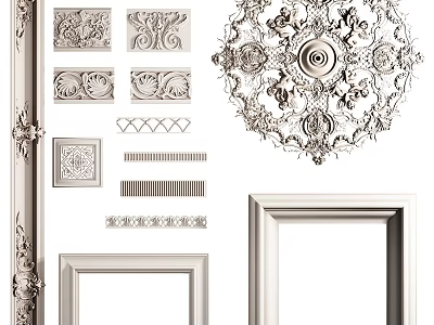 Intricate Carved Decorations with Various Ornate Detailed Patterns and Framed Designs 3d model