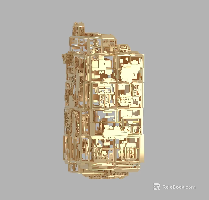Golden 3D Architectural Model With Multi Layered Intricate Structure Design 3d model 