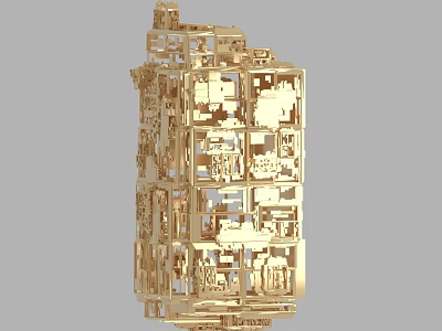 Golden 3D Architectural Model With Multi Layered Intricate Structure Design 3d model