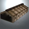 Cartoon Scene 3D Model Building With Brown Small Houses Multiple Windows And Wavy Roofs