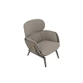 Elegant Beige Fabric Upholstered Single Sofa with Curved Wooden Frame and Modern Design