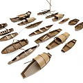 Various Traditional Wooden Boat Models with Handcrafted Designs and Classic Shapes