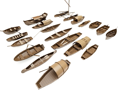 Modern Wooden Boat Small Boat Wooden Boat Combination 3d model