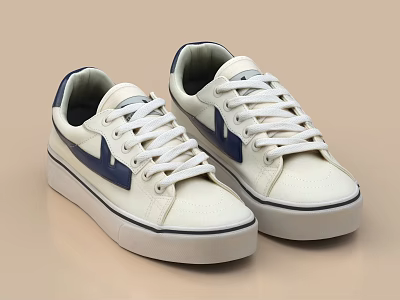 White Casual Shoes With Blue Accents And Thick Soles 3d model