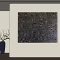 Abstract Collage Art Painting On Wall With Black Vase And Twig Branches