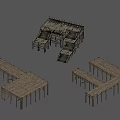 3D Models of Wooden Archway Pavilions with Three Different Structures Roofs and Steps