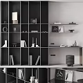 Modern Black Bookcase With Multiple Shelves For Books And Decor In Study Area 3d model