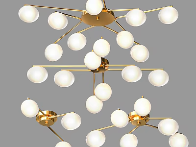 Modern Multi Tiered Chandelier With Golden Frame And White Spherical Bulbs 3d model