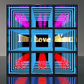 Colorful Decorative Lights With Love You Text Blue Pink Red Glow And Geometric Panels