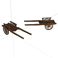 Two Traditional Wooden Hand Carts Featuring Flatbed Design Wheels And Handles