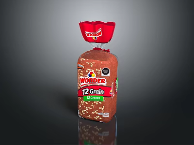 Wonder 12 Grain Bread Loaf With Red Packaging And Whole Grain Texture 3d model