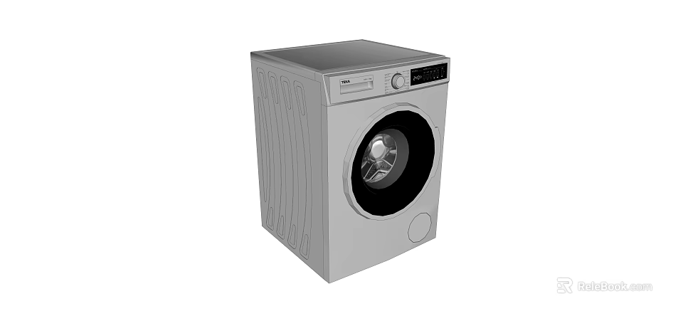 Front Loading Silver Gray Washing Machine With Modern Control Panel And Round Door 3d model 