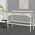 Elegant White Flower Stand With Carved Legs And Drawer In Living Room Interior