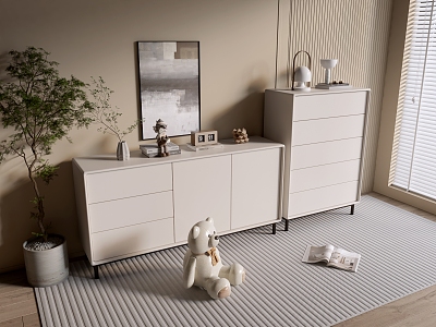 Modern Cream Style Cabinet Whole Cabinet Sideboard Cabinet Balcony Cabinet Storage Cabinet Entrance Cabinet 3d model