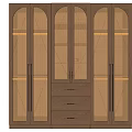 Wooden Wardrobe with Grid Design Multiple Doors and Metal Handles Interior