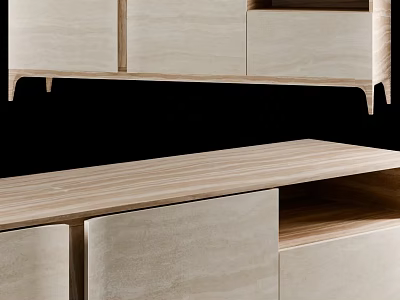 Sleek Modern Wooden TV Stand With Storage Drawers And Cabinet Doors In Natural Wood Tone 3d model