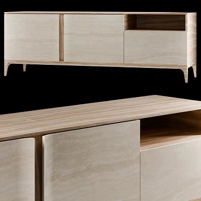 Sleek Modern Wooden TV Stand With Storage Drawers And Cabinet Doors In Natural Wood Tone 3d model