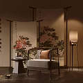 Rest Area Screen Partition Entrance Single Chair Chinese Scene 3d model