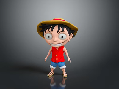 Cartoon Child Character With Red Vest Blue Shorts Yellow Hat And Big Eyes 3d model