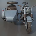Vintage Motorcycle with Light Blue Sidecar Brown Seats and Spare Tire on Roof