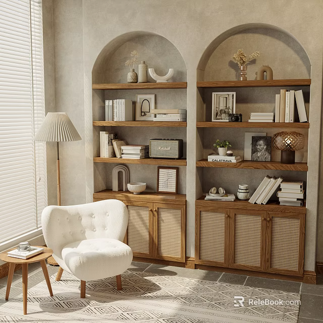 Wooden Decorative Cabinets With Shelves Books Photo Frames And Decorative Items 3d model 