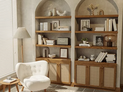 Wooden Decorative Cabinets With Shelves Books Photo Frames And Decorative Items 3d model