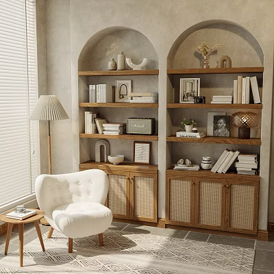 Wooden Decorative Cabinets With Shelves Books Photo Frames And Decorative Items 3d model