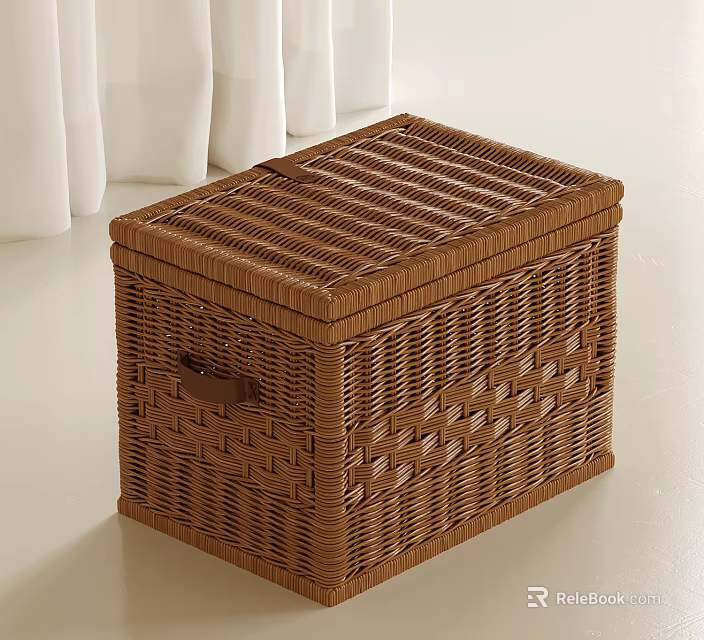 Brown Woven Wicker Storage Basket with Lid for Home Organization 3d model 