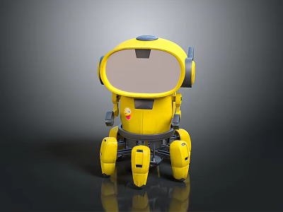 Cute Yellow Robot Character for Game and Movie with Round Head Transparent Face Panel Design 3d model