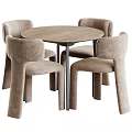Modern Beige Upholstered Leisure Chairs With Round Wooden Dining Table For Cozy Home Use