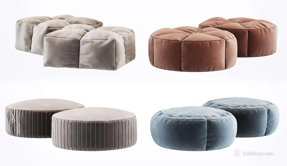 Modern Velvet Ottomans In Various Colors For Stylish Living Room Decor 3d model 