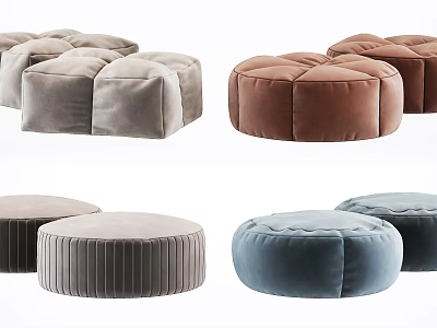 Modern Velvet Ottomans In Various Colors For Stylish Living Room Decor 3d model