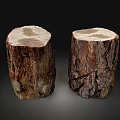 Two Rustic Stone Wood Stumps With Natural Bark Texture And Smooth Cross Sections