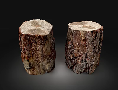 Two Rustic Stone Wood Stumps With Natural Bark Texture And Smooth Cross Sections 3d model