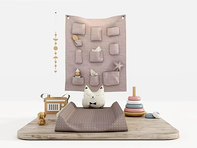 Household Living Supplies With Hanging Storage Organizer Baby Plush Toy Soft Mat And Stacking Rings 3d model