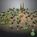 Desert Cacti and Green Succulent Plants in Arid Sandy Landscape with Spiky Foliage