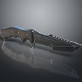 Tactical Knife With Serrated Blade And Multi Color Handle On Reflective Surface 3d model