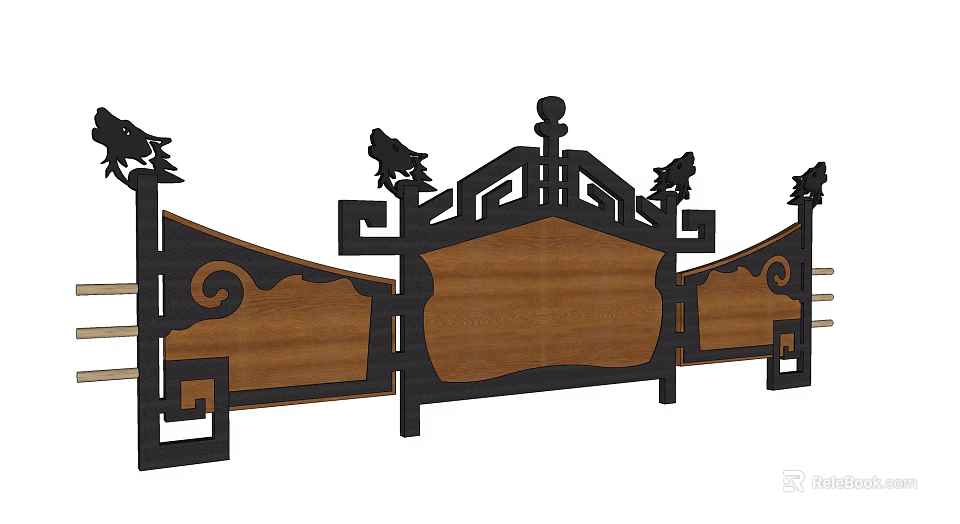 Traditional Decorative Commercial Equipment With Wooden Panels And Black Metal Frames 3d model 