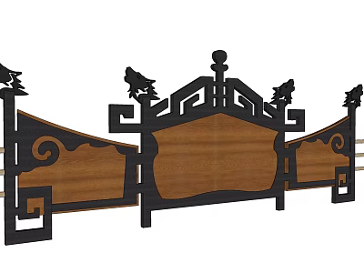Traditional Decorative Commercial Equipment With Wooden Panels And Black Metal Frames 3d model