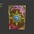 Golden Border Hearthstone Card with Red Background Blue Decorations and Central Blue Spiral Symbol