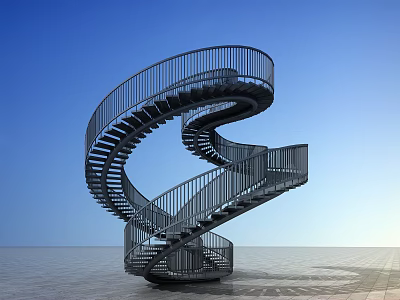 Modern Spiral Staircase Design With Metal Railings And Blue Sky Background 3d model