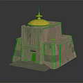 Ancient Building With Golden Dome Stone Structure Steps Entrance And Decorative Lines