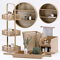 Natural Wooden Bathroom Accessories With Shelves Baskets Towel And Toiletries Organizer