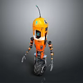 Orange Robot Character With Antenna Large Eye Mechanical Arms And Unicycle Base