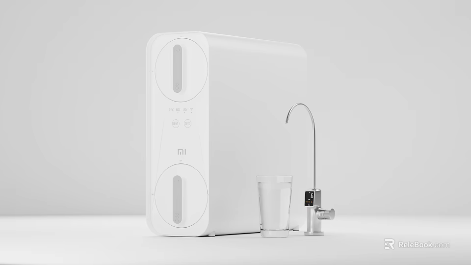 White Mi Water Purifier With Modern Design Glass Cup And Faucet For Home Use 3d model 