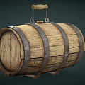 Traditional Wooden Kitchen Barrel With Metal Hoops And Sturdy Wooden Handle
