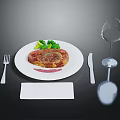 Grilled Steak Dinner Served With Broccoli On White Plate And Wine Glass Fork Knife Napkin