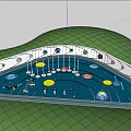Children's Play Area In Starry Night Forest With Illuminated Circular Designs And Pool Reflections