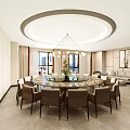 Elegant Modern Private Dining Room Interior With Round Table Chandelier Sofa And Artwork 3d model