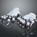 White Mechanical Palms As Household Items With Metal And Orange Joints On Black Reflective Surface